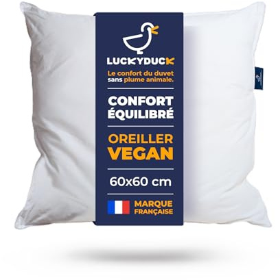 Oreiller Medium Luckyduck 60x60 - Soutien Équilibré - Garnissage Microfibre - Enveloppe Percale Coton - Douceur Durable - Format Carré Classique - Lavable en Machine