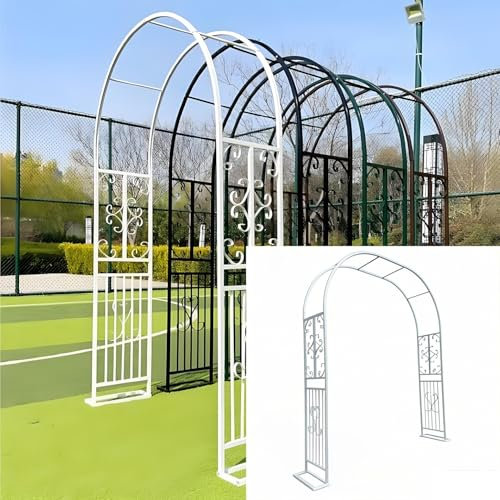 Alto 230 cm Arco de Rosas de Metal, Arco de jardín Pérgola, Resistente Enrejado para plantas trepadoras, Cenador de decoración, Soporte de rosales, Duradero, Fácil de montar, Negro(Blanca,W 340 cm x H