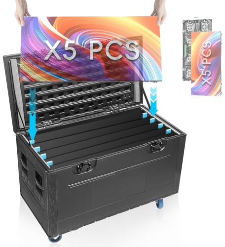 ECGOIOE Transportkoffer für LED-Bildschirme, Straßenkoffer für 5 Bildschirme, Video-Wandpaneel, Kunststoffkoffer, riesige, robuste Roll-Aufbewahrungsbox für Bühne, Event, Ausrüstung mit Rädern und