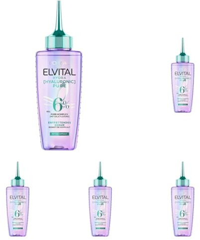 L'Oréal Paris Elvital Hydra Hyaluronic Pure feuchtigkeitsspendendes Serum für glänzendes, lebendiges Haar, mit Salicyl- und Hyaluronsäure für einen Feuchtigkeitsboost, Feuchtigkeit und Pflege, 102ml