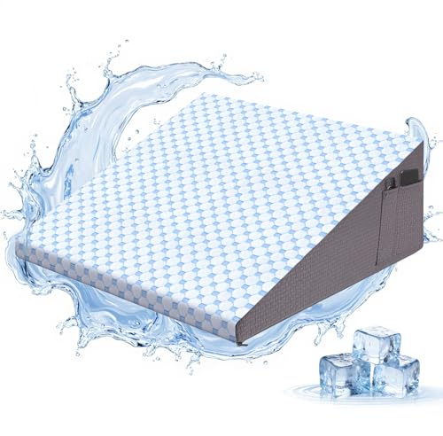 Cooling Wedge Pillow for Headboard, 10 Triangle Bed Wedge Pillow for Acid Reflux Relief, Sleeping, Snoring, Back Pain Relief, Post Surgery, Soft Memory Foam & Washable Breathable Cooling Cover, White