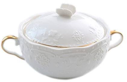XYUERU Soup tureen with lid, white ceramic tureen heat-resistant with double handles soup bowl made of porcelain ceramic cookware for the kitchen at home in the restaurant(White)