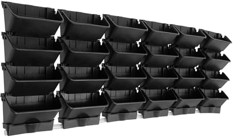 Hängender vertikaler Wand-Pflanzgefäß, Hängende Pflanztaschen, Vertikaler Wand-Blumentopf, Selbstbewässernder Wandpflanztopf, Wand-Pflanzkübel mit Entwässerungsrohr für Gärten (Schwarz, 24PCS-A)