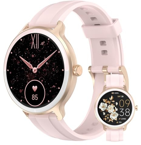 Smartwatches für Frauen und Männer 1,27 HD Fitness-Tracker mit Herzfrequenz-/Schlaf-/Schritt-/SpO2-Monitor, IP68 wasserdichte Uhr für Android und iOS (Rosa)