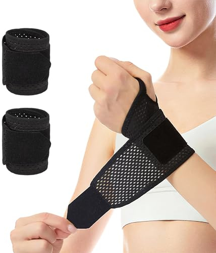 daqoupzi Lot de 2 bandages de poignet, unisexes, noirs, avec sac de rangement, bandage de poignet avec passant pour le pouce, bandage respirant pour le sport et le fitness