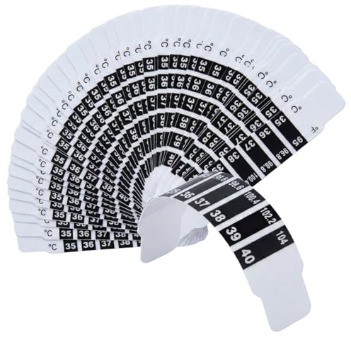 50x Termómetro Frontal Adhesivo para Bebé, Niño y Adulto - Tira de Temperatura para Fiebre con Lectura Instantánea (C°/F°) - Monitoreo Continuo - Kit de Viaje y Emergencia, Sin Pilas, Higiénico y