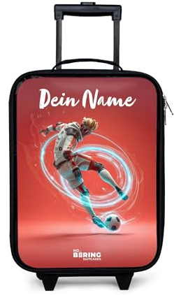 NoBoringSuitcases© Kinderkoffer Klein Personalisiert mit Name Reisekoffer | 48x31x19 cm - Kleiner Kinder Koffer mit LED Rollen Kindertrolley Fußball - Junge - Rot - Lichtkreis
