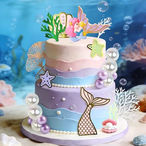 JeVenis Mermaid Tail Cake Topper Under the Sea Cake Decoration | Seashell Cake Topper Mermaid Tail Cake Topper Mermaid Party Supplies