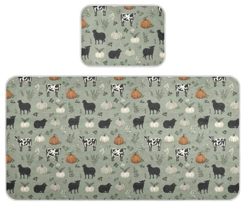 Kühlende Babymatratze, Motiv: Bauernhoftiere, schwarz, Ziege, Salbeigrün, 71,1 x 132,1 cm, atmungsaktive Einwegartikel für Kleinkinder