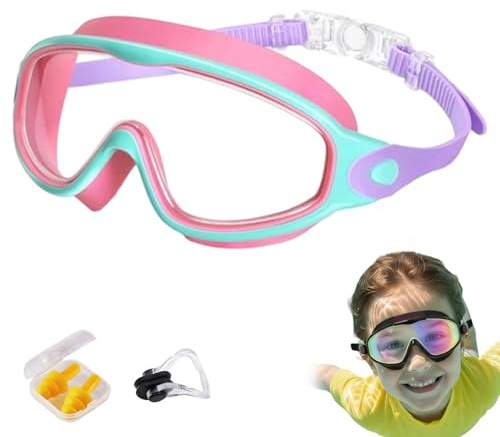 HItianya Splashyeyess - Occhialini da nuoto per bambini, senza perdite, con elettroplaccatura, per bambini e ragazzi dai 3 ai 15 anni, impermeabili, anti-appannamento, protezione UV (D)