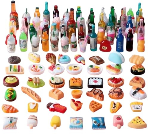 MLPKOI 150 Piezas Comida Miniatura Comida de Juguete, Accesorios para Casa de Muñecas, Juguetes Mezclados de Alimentos y Bebidas en Miniaturas Accesorios Cocina Juguetes, Estilo Aleatorio