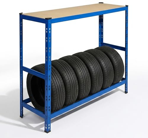 Relaxdays Reifenregal für 6 Reifen, HxBxT 110 x 120 x 40 cm, 300 kg, Stahl, Stecksystem, Reifenlager Werkstatt, blau
