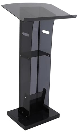 Acrylic Podium Stand, 43” H Clear Lectern Stand with Storage Shelf, Black