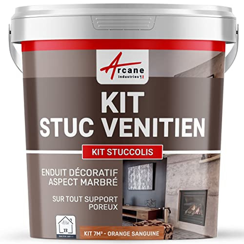 ARCANE INDUSTRIES Kit stuc venitien, Enduit Stucco, spatulable, décoratif, kit, stuccolis - 7 m² Orange Sanguine