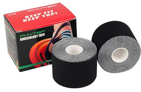 Schwarze Physiotape für Knie, Knöchel, Fuß und mehr, perfektes Kinesiotape zur Unterstützung von Sportverletzungen und physikalischer Therapie, 2er Pack
