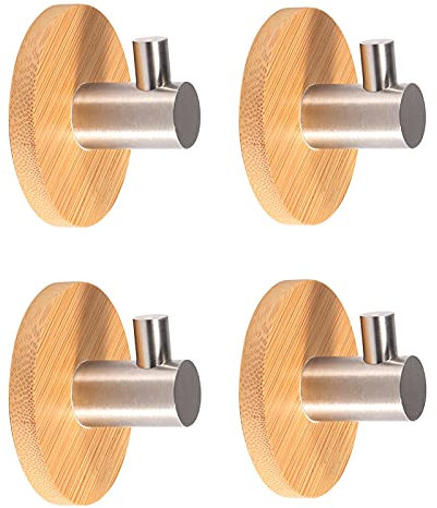 Newness 4 Stück selbstklebende Haken, Handtuchhalter, Wandgarderobe für Küche, Bad, 304 Edelstahl und Robe Bambushaken, für Bad und Küche, zum Aufhängen von Umhang, Gurt, Schlüsseln (max. 2,3 kg)