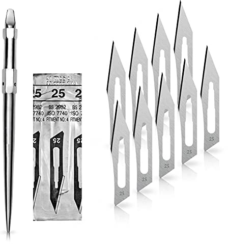 May Set: 10 Skalpellklingen Fig. 25 & Universalhalter mit Schraubsystem | 10x sterile Einweg-Skalpellklingen Fig. 25 inklusive robustem Universalhalter mit Schraubsystem