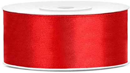 Satinband Rot 25mm x 25m – Breites Schleifenband | Rotes Geschenkband für große Schleifen, Geschenkverpackung, Hochzeit & Deko – reißfest, formstabil, Rolle 25 Meter