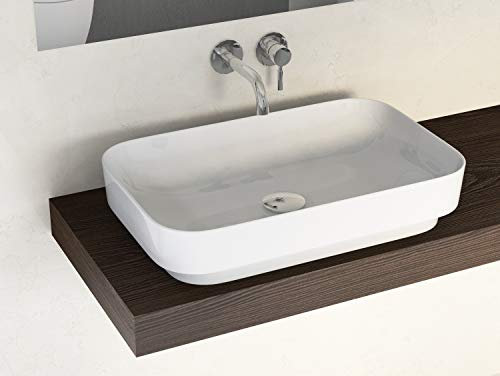 Aqua Bagno | Design Waschbecken mit runde Ecken, Aufsatzwaschbecken Weiß, Keramikwaschbecken freistehend | 60 cm
