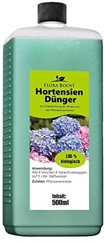 Flora Boost Hortensien Dünger Flora Boost 500ml I Für bis zu 100L Gießwasser I Blumendünger für alle Hortensien Arten I Flüssiger Blatt- & Wurzeldünger I 100% natürlicher Pflanzendünger