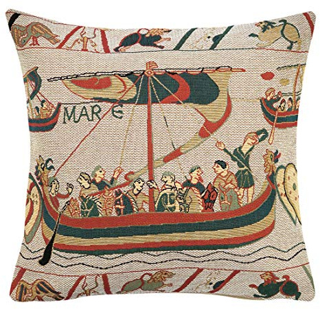 Belgian Tapestries Kissenhülle 45 X 45 cm Detail aus dem Wandteppich von Bayeux Gobelinkissen