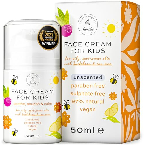 Mjuk ansiktskräm fuktkräm för barn och preteens – närande och lugnande för alla hudtyper – naturliga ingredienser – hyaluronsyra och E-vitamin – ansiktskräm för barn och tonåringar – tillverkad i