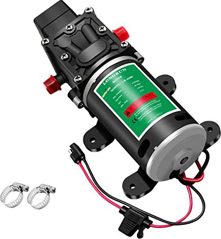 LONGRUN 12V DC Water Pump, 6L/Min Self Priming Diaphragm Water Pump,100 Psi High-Pressure for Caravan Camper Boat Shower Lawn Garden