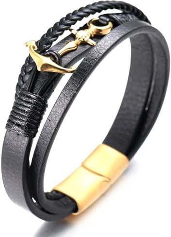 Halukakah Kinder ● Segel Junior ● Jungs Echtleder Handgefertigter Zopf Anker Armband 13-16 Jahre Alt. Titan Matt Magnetverschluss Größe Einstellbar 18-19.5cm mit Gratis Geschenkbox