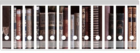 Wallario Ordnerrücken Sticker Bücherregal mit Alten Büchern - Rückenschilder für 12 breite Ordner, Klebeetiketten