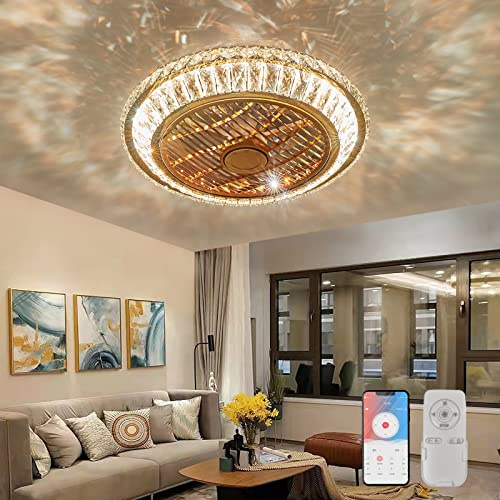 RRBEST LED Deckenventilator mit Beleuchtung, Leise Kristall Ventilator Kronleuchte mit Fernbedienung Dimmen Timing Fan Deckenleuchte, 72W Moderne Fan Deckenlampe für Kinderzimmer Schlafzimmer