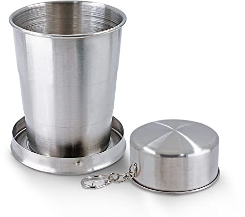 Litoexpe Zusammenklappbarer Reisebecher mit Schlüsselanhänger, Edelstahl, faltbarer Campingbecher, tragbarer Trinkbecher für Wandern, Picknick und andere Outdoor-Aktivitäten, 150 ml