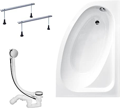 KOLMAN Badewanne CORNEA Eckbadewanne 140x80 Rechts ohne Verkleidung, Ablaufgarnitur und Füßen Komplettset 3in1 Premium Original Acryl Wanne Siphon