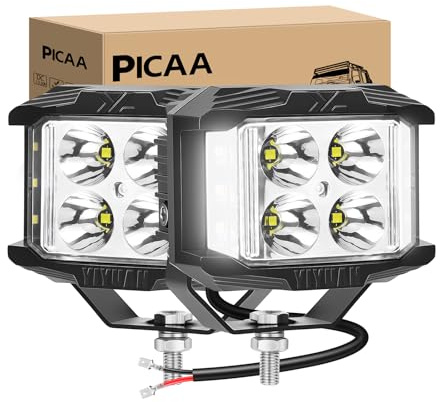 PICAA 2 Stück LED Arbeitsscheinwerfer, 3-seitiger Schütze 4 Zoll 35W | Led Arbeitslicht,für Auto, Geländewagen Boot LKW 4x4 SUV, ATV Traktoren 6000K weiß 12V 24V