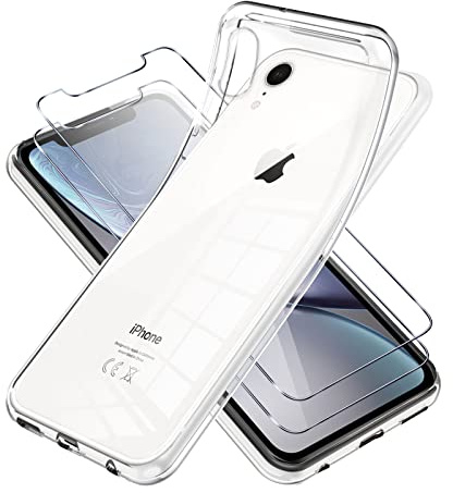 Vauki für iPhone XR Hülle mit Schutzfolie 2 Stück,Ultra Dünn Transparent Silikon Handyhülle und Displayschutzfolie,Slim Soft Stoßfeste Schutzhülle für iPhone XR 6.1