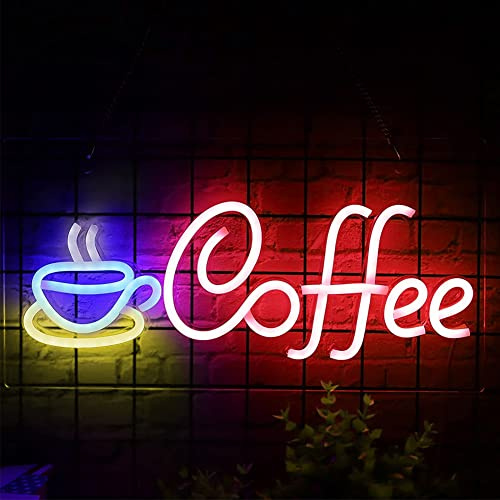 Kamanan Coffee Neon Sign, LED Schild Schriftzug Kaffee Leuchtreklame Buchstaben Neonlicht für Küche Wanddekoration Hochzeit Geburtstag