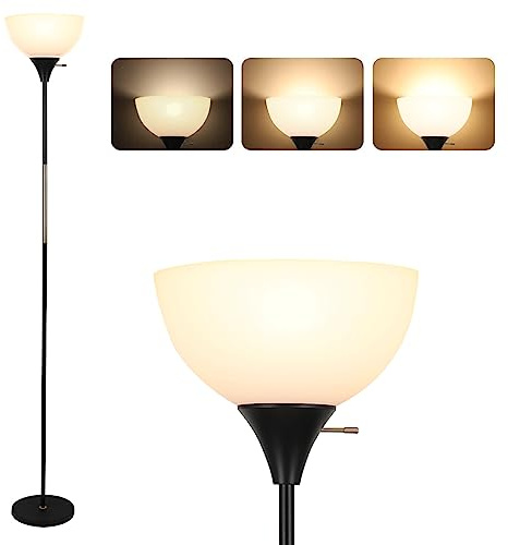 Floor Lamp, Dimmable Standing Lamp, 3 Levels Brightness Led Floor Lamp Rotary Switch Floor Lamps Modern Industrial Lamp with Shade, Tall Lamps for Living Room Bedroom Office Dining Room (Black)