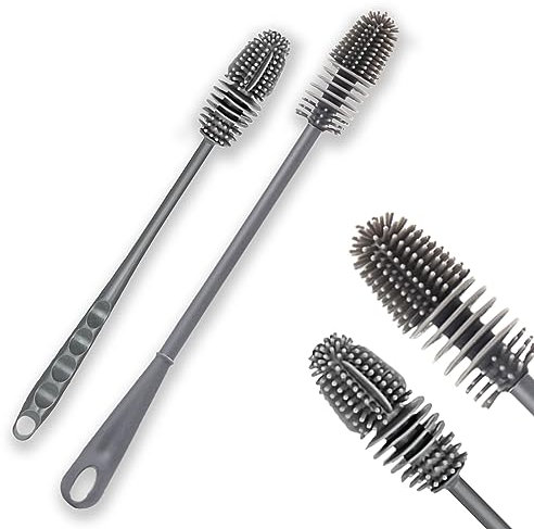 GOTFUN Detergente per Bottiglie, 2 Pezzi Manico Lungo Spazzola per la Pulizia di Bottiglie in Silicone per Bottiglie Piccole e Grandi per una Facile Pulizia di Bottiglie, Tettarelle, Vasi