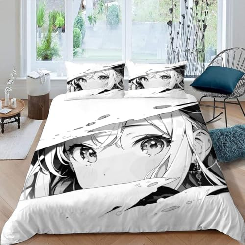 VULORA Manga Filles Housse de Couette 140x200 Imprimé 3D Japon Anime Parure de lit 1 Personnes Ado Fille Enfants Microfibre Literie 3 pièces avec Fermeture Éclair et 2 Taies d'oreiller 50x75