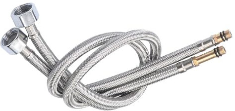 JZK Lot de 2 tuyaux flexibles tressés en acier inoxydable pour robinet d'eau chaude et froide, mitigeur monobloc 60 cm, raccord M10 (10 mm) x 1,27 cm, raccords pour évier de cuisine, lavabo de salle