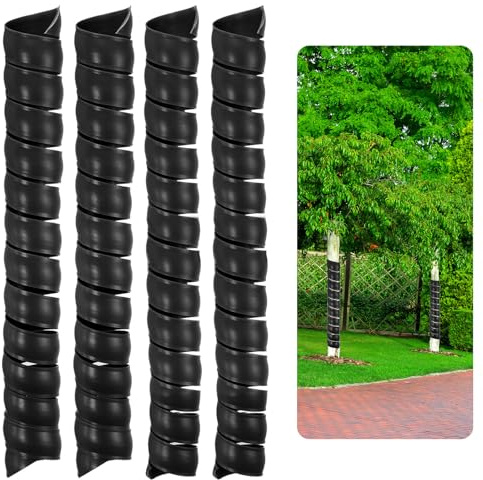 PATIKIL 4 Pack Baumstamm Schützer mit 2 Größe Plastik Baumwickel für Rinde Schutzspirale Baumrinde Rohrwickel für Setzlinge Pflanzen für Tiere Rasenmäher Schwarz
