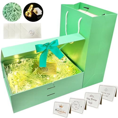 YeahBoom Geschenkverpackung, Box + Beutel + Band + Lichter, Geschenkboxen mit Deckel, Geschenkverpackung mit Band, für Hochzeiten, Geburtstagsfeiern, Valentinstag, Ostern, Halloween, Weihnachten