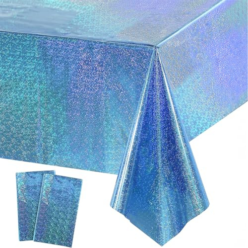 Tischdecke Geburtstag Blau Glitzer 2 Stück - Foil Party Tischdecken Einweg Deko für Frozen Winter Gefrorene Schneeflocke Meerjungfrau Unterwasserwelt Geburtstag Gender Reveal Party Deko