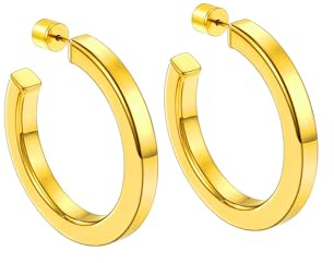 PROSTEEL Halvkreoler dam 30 mm/40 mm/60 mm/80 mm öppna fyrkantiga ringar örhängen i rostfritt stål/guldpläterad/svart, 40mm, Rostfritt stål