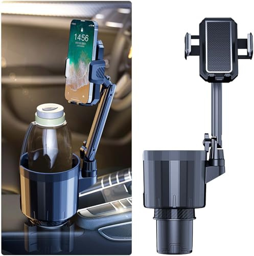 NATGIC Auto-Getränkehalter, 2-in-1 Becherhalter, Handyhalterung, verstellbare Basis, 360° drehbar, Expander für alle Zwecke, Innen-Organizer