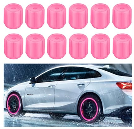 JNNJ 12 Stück Universal-Reifenventilkappen Auto, Fluoreszierende Reifen Für Autos, Beleuchtete Reifenventilkappen Für Autos, Autoreifenstiel-Staubschutzkappen(Rosa)