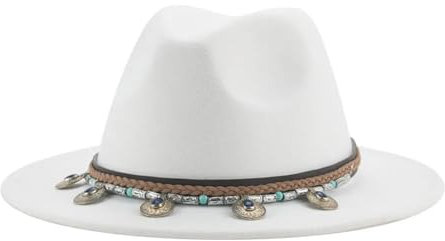 Fedora Trilby Filzhut Hut Fedoras Hut Männer Frauen Gürtel Band Solide Filz Jazz Caps Western Cowboy Lässige Filzhüte Männer Frauen Hut 56-58 cm (Erwachsene) Weiß