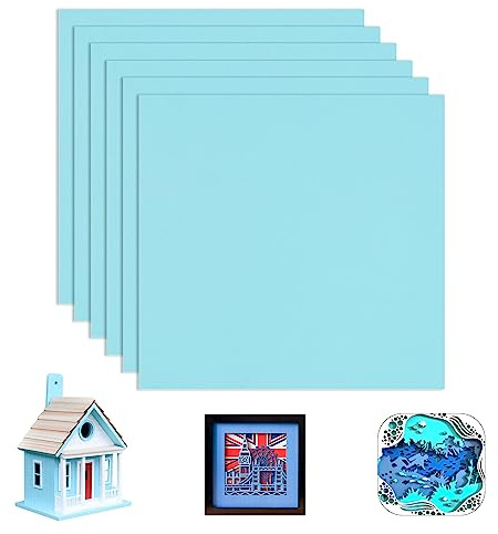 ATOMSTACK 6 placas de madera contrachapada de MDF teñidas con láser y cortadas con láser, grosor de 3 mm, 300 x 300 mm, para grabado, técnica de tallado, pintura y decoración, placas de madera azul