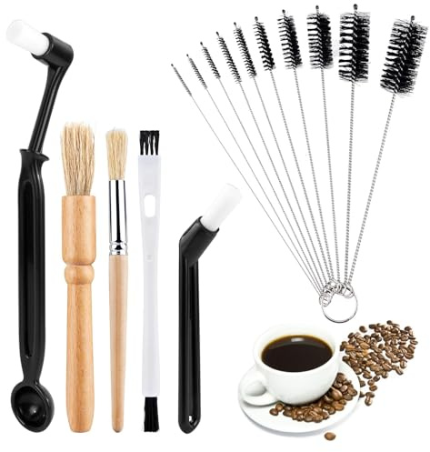 Kaffee Pinsel Kaffee Reinigungsbürste Set,15 Stück Reinigungsbürsten, Nylon Kaffeereinigungsbürste, Holzgriff Kaffeebürste und kleine Strohbürste für die Automatische Kaffeemaschinenreinigu