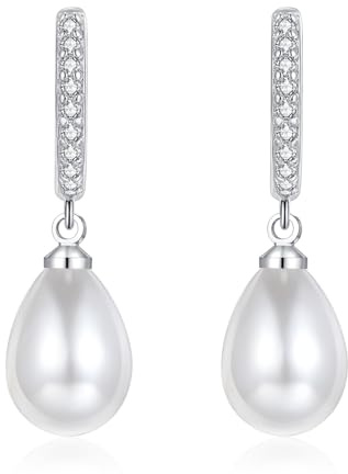 Zolkamery Creolen Ohrringe Silber Hängend für Damen, 925 Sterling Silber Creolen Ohrhänger mit Zirkonia, Hypoallergen Hängeohrringe mit Stern Kreuz Perlen Anhänger, Kreolen Ohrringe mit Geschenkbox