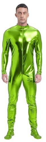 Aiihoo Män, body, metallisk, helkroppsdräkt, långärmad, onepiece, overall, gymnastikdräkt, discodanskostym, karneval, maskeraddräkt